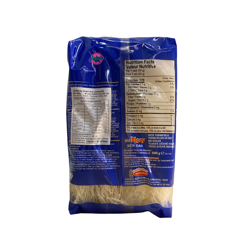 Acecook Oh Ricey Rice Vermicelli 400g Nutritional Information & Ingredients
