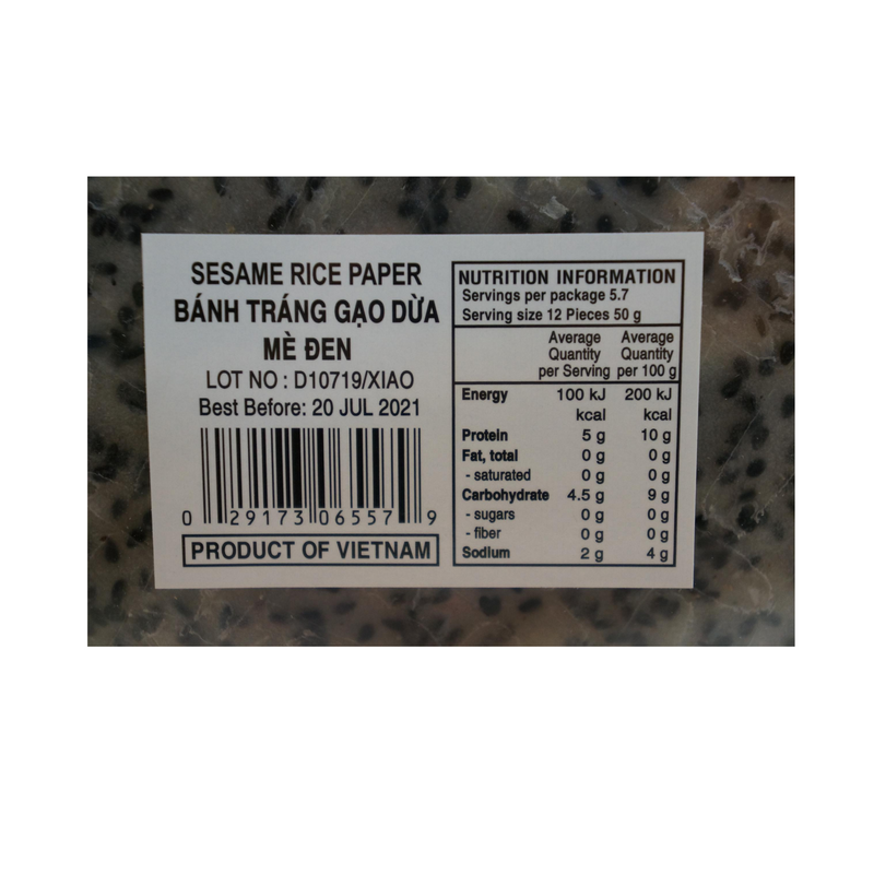 Friend-Ship Brand Sesame Rice Paper 285g Nutritional Information & Ingredients