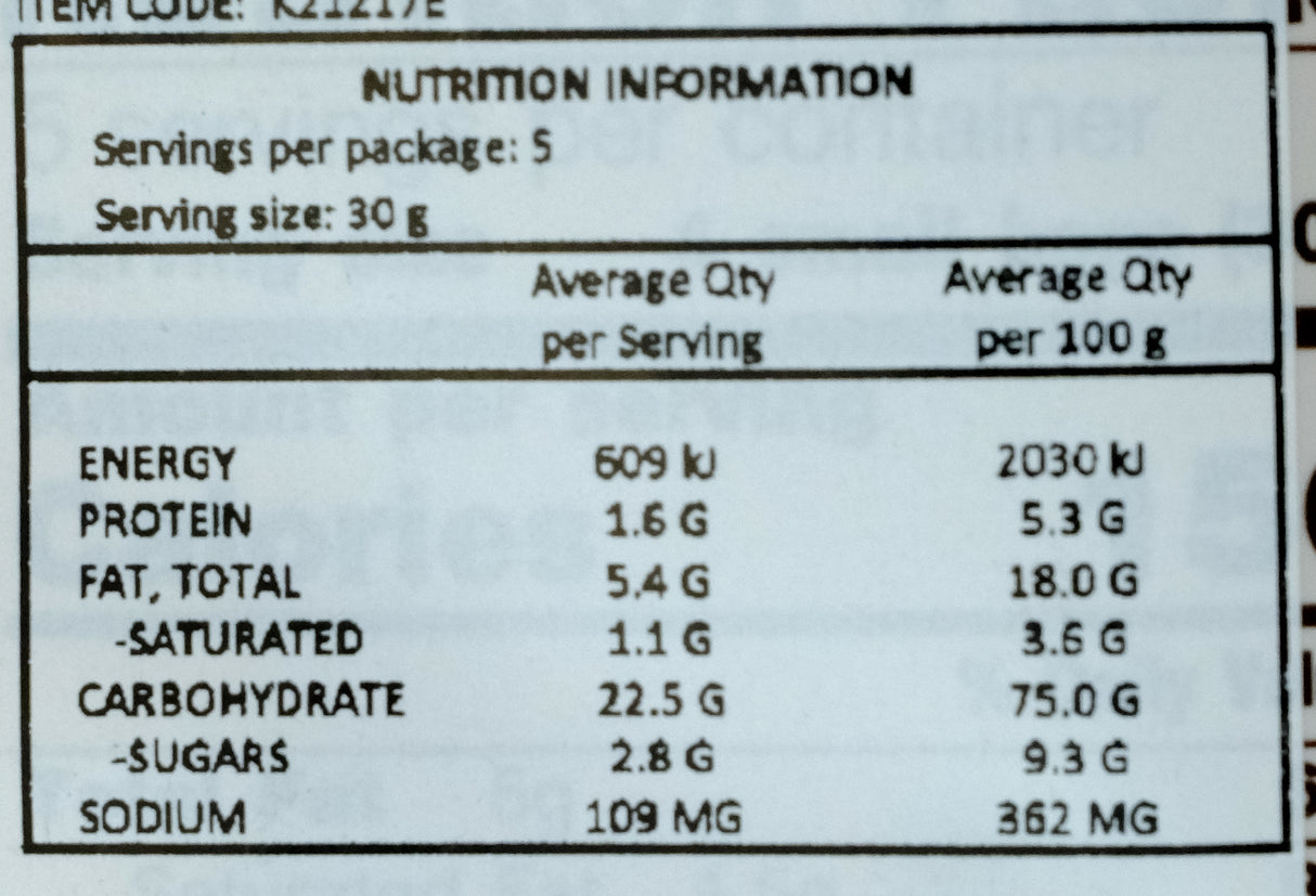 Bin Bin Rice Crackers Original 150g Nutritional Information & Ingredients