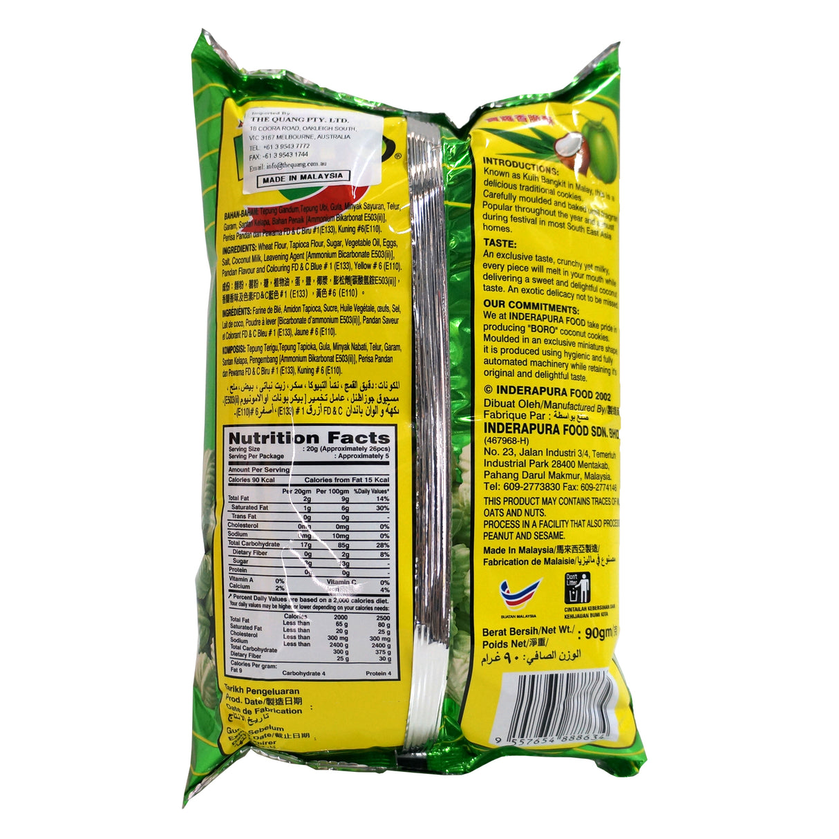 Boro Coconut Cookies PANDAN 90g Back