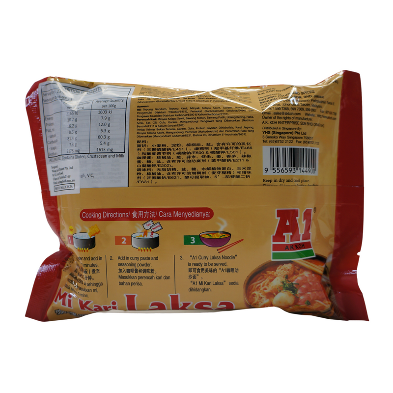 A1 Curry Laksa Noodle 135g Back