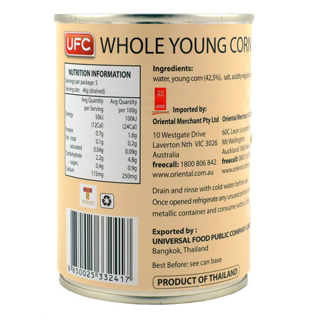 UFC Whole Young Corn 540g Back