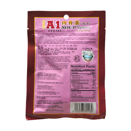A1 Bak Kut Teh Soup Spices 35g Back