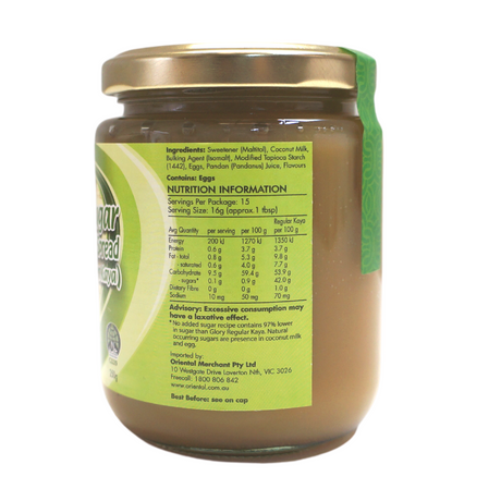 Glory No Added Sugar Coconut Kaya Spread 250g Back