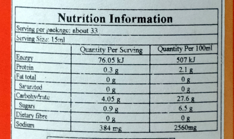 Au Lac Vegan Fish Sauce 500ml Nutritional Information & Ingredients