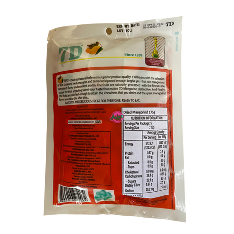 7D Dried Mangorind 175g Back