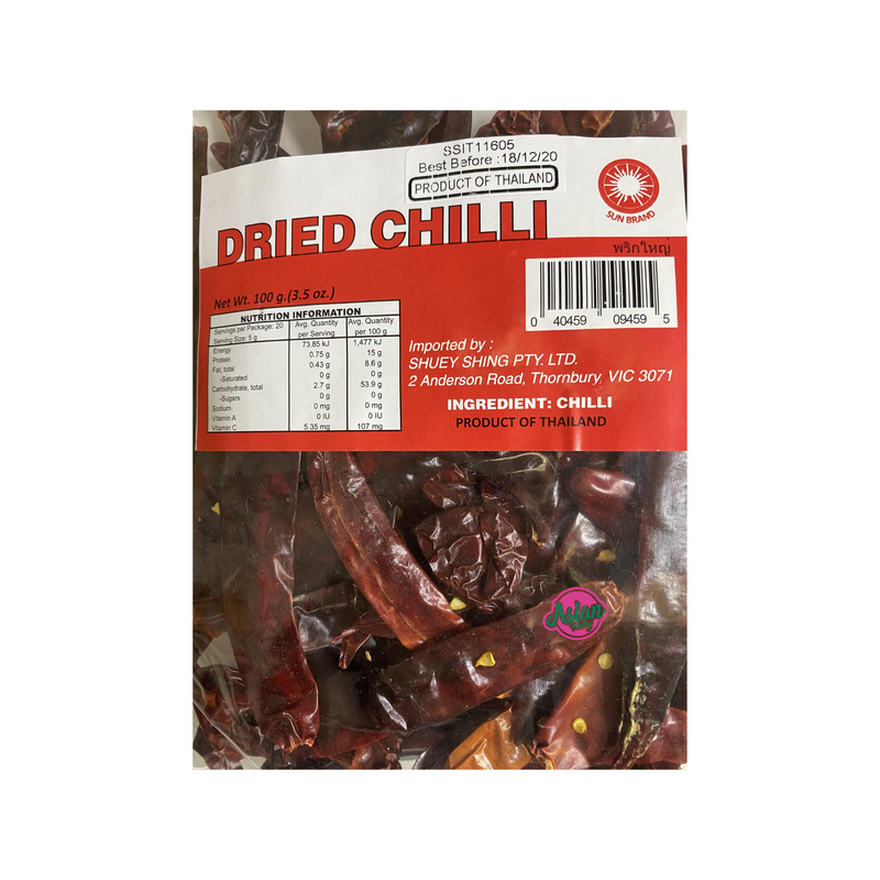 Red Dragon Dried Chilli (small) 100g Nutritional Information & Ingredients
