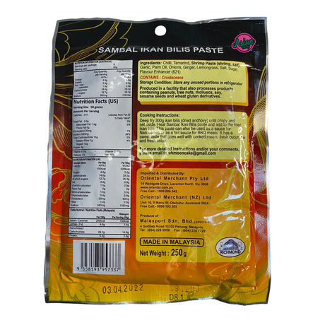 Richmond Brand Sambal Ikan Bilis Paste 250g Back
