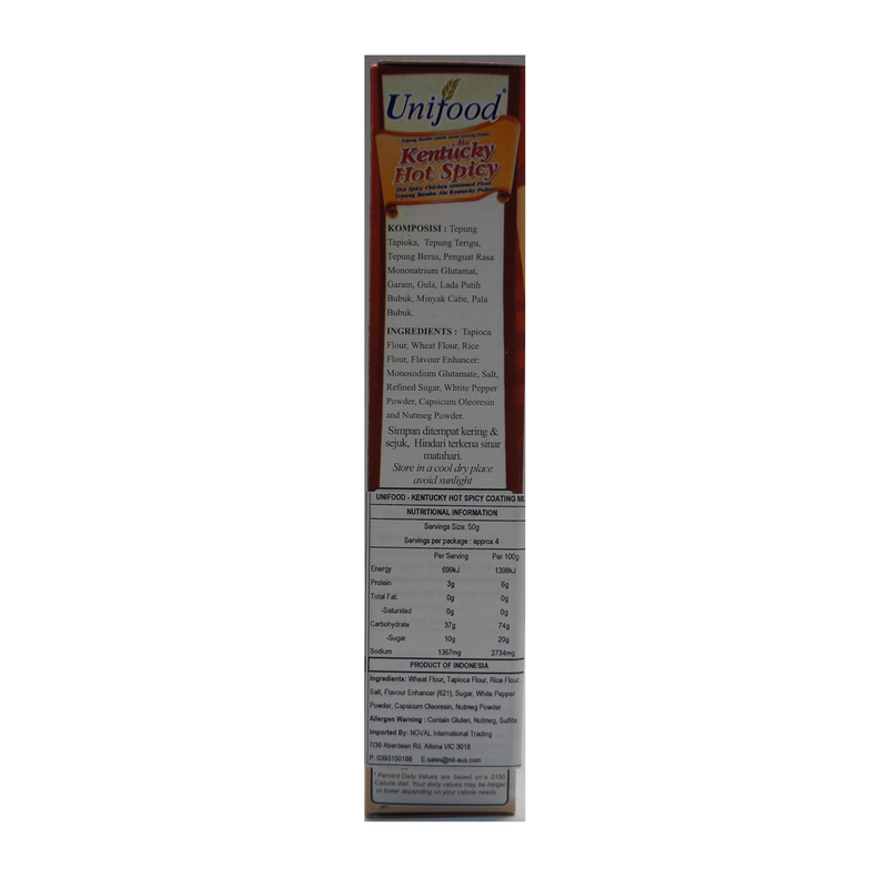 Unifood Kentucky Hot Spicy Flour Mix 200g Nutritional Information & Ingredients