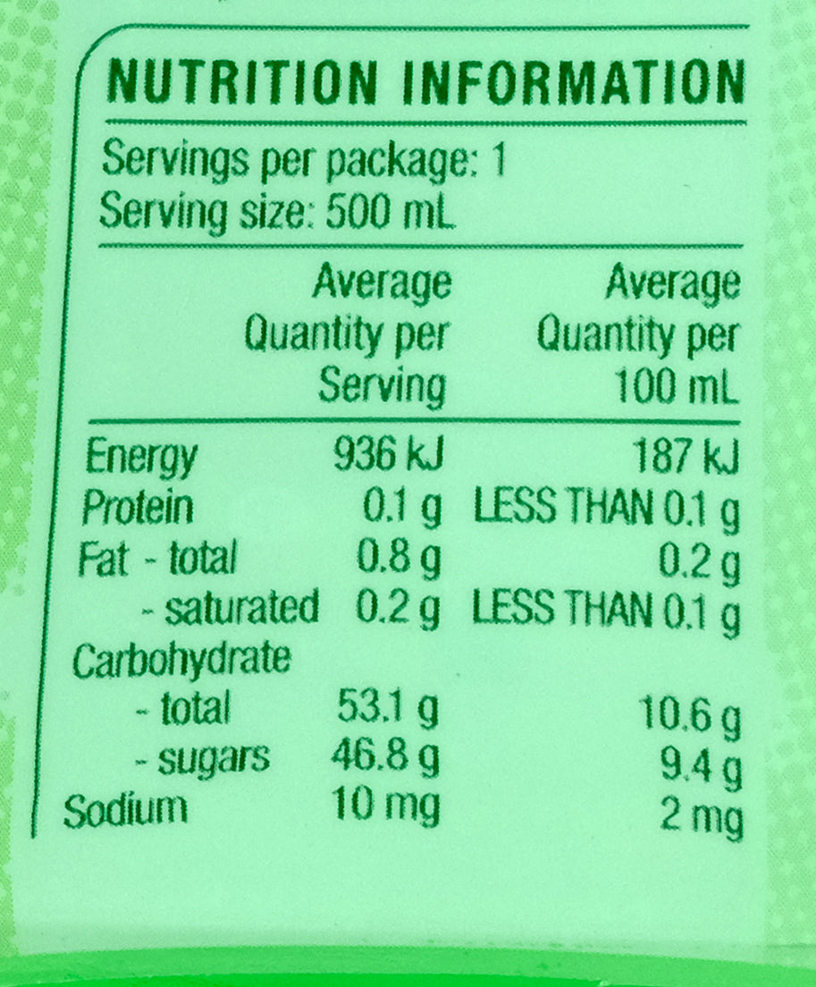 Yoosh Aloe Vera Honey Drink 500ml Nutritional Information & Ingredients
