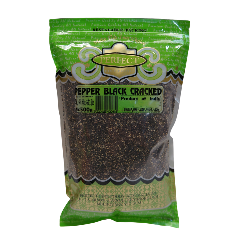 Perfect Fine Foods Black Pepper Cracked 500g Front
