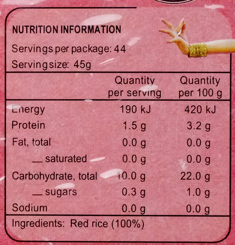 Golden Choice Red Rice 2000g Nutritional Information & Ingredients