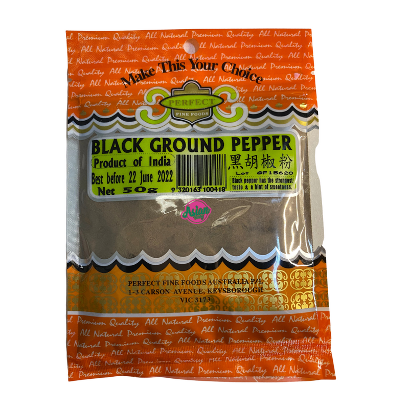 Perfect Fine Foods Black Pepper Ground 50g Front