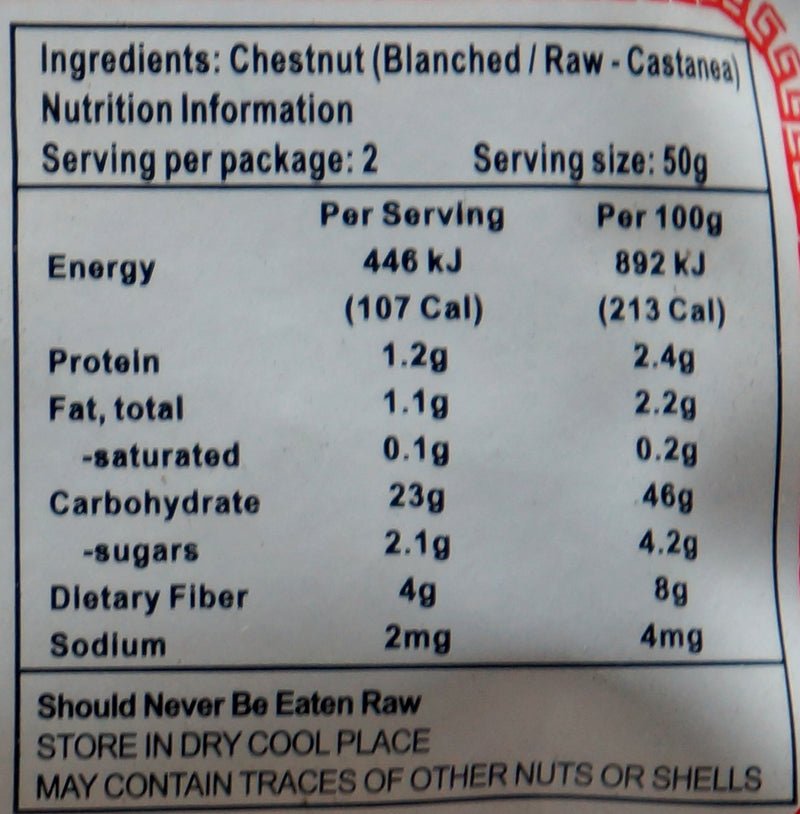Goldfish Brand Dried Chestnuts (Raw) 100g Nutritional Information & Ingredients