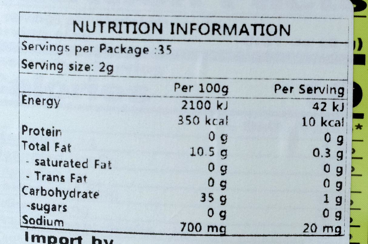 KC Seasoned Seaweed in Olive Oil 70g Nutritional Information & Ingredients
