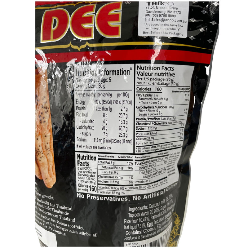 Dee Crispy Rolls Pandan Flavour 150g Nutritional Information & Ingredients