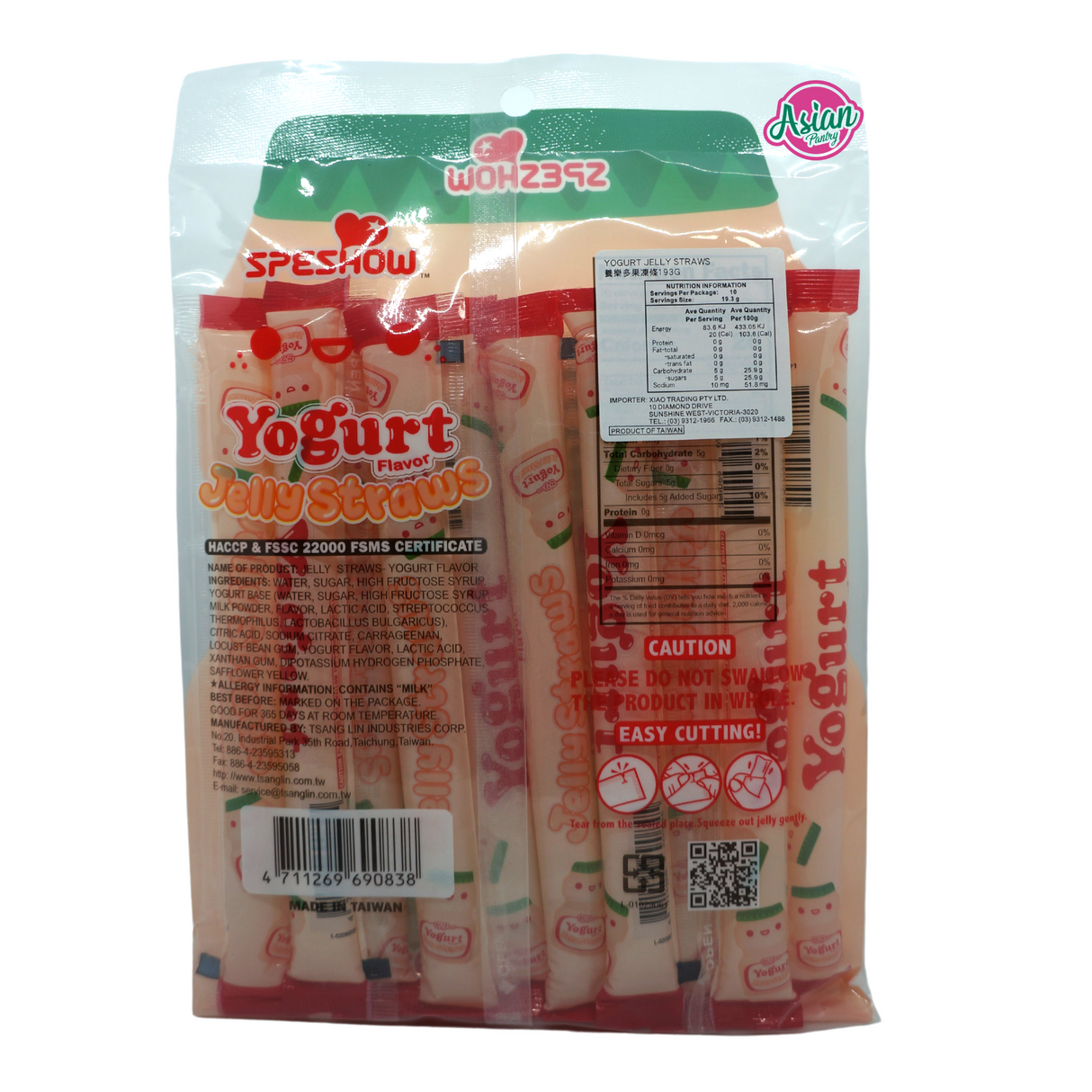 Speshow Yoghurt Flavour Jelly Straws 193g Back