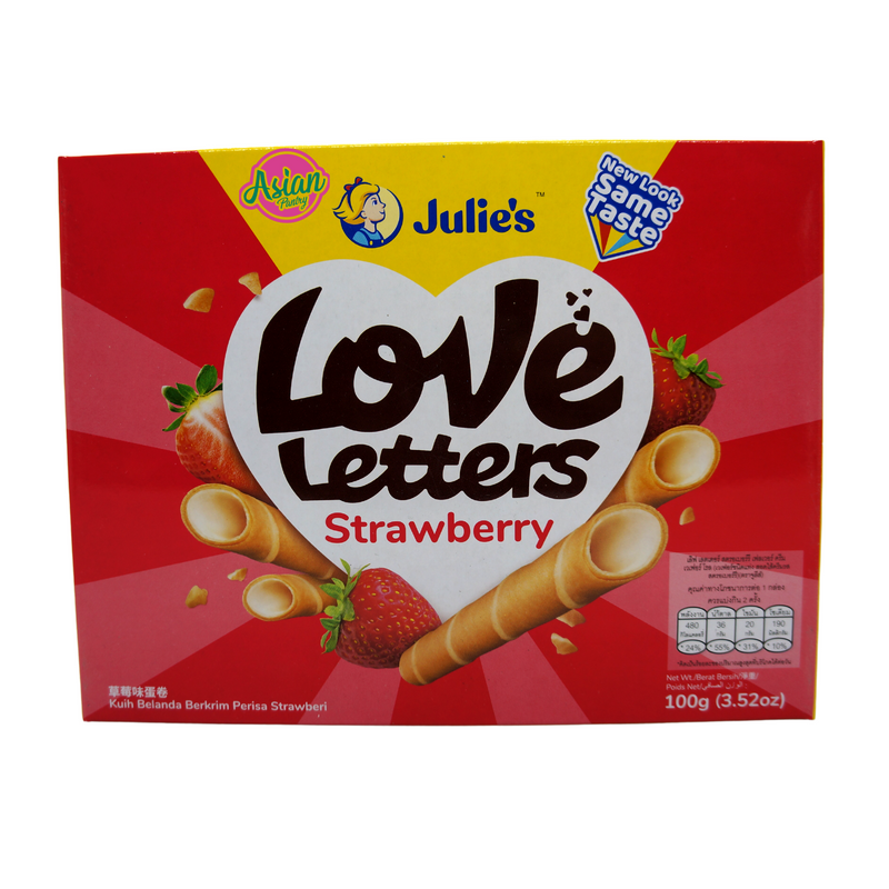 Julie's Love Letters Strawberry Wafer 100g Front