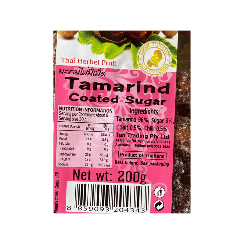 Lucky Elephant Tamarind Coated Sugar 200g Nutritional Information & Ingredients