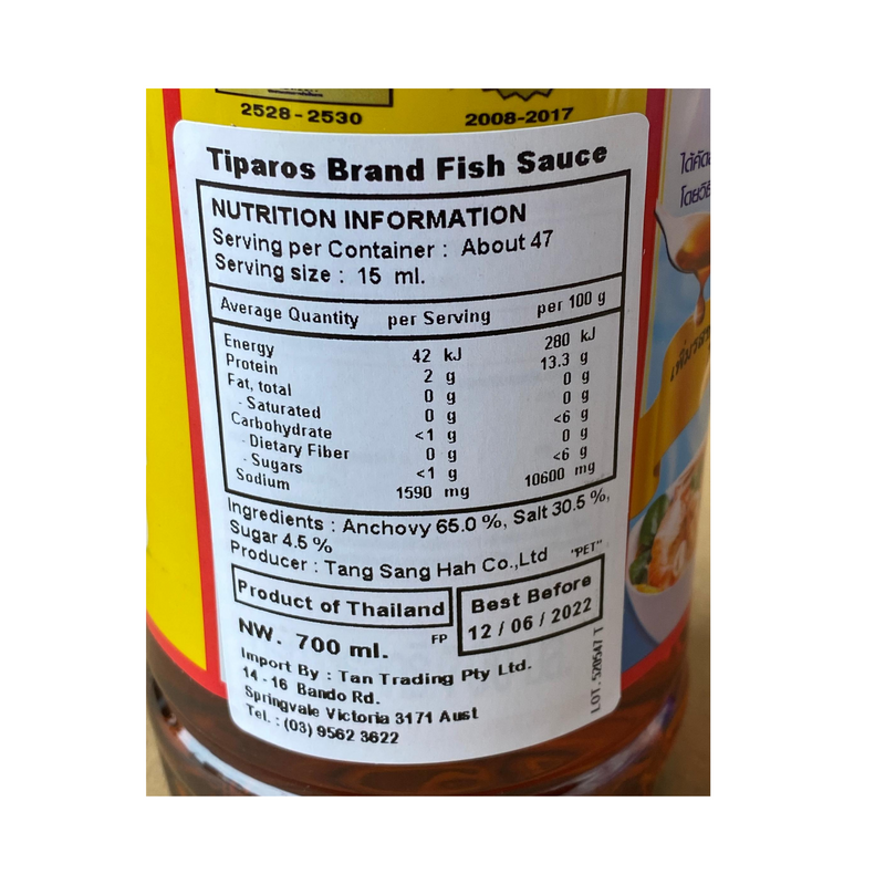 Tiparos Brand Fish Sauce 700ml Back