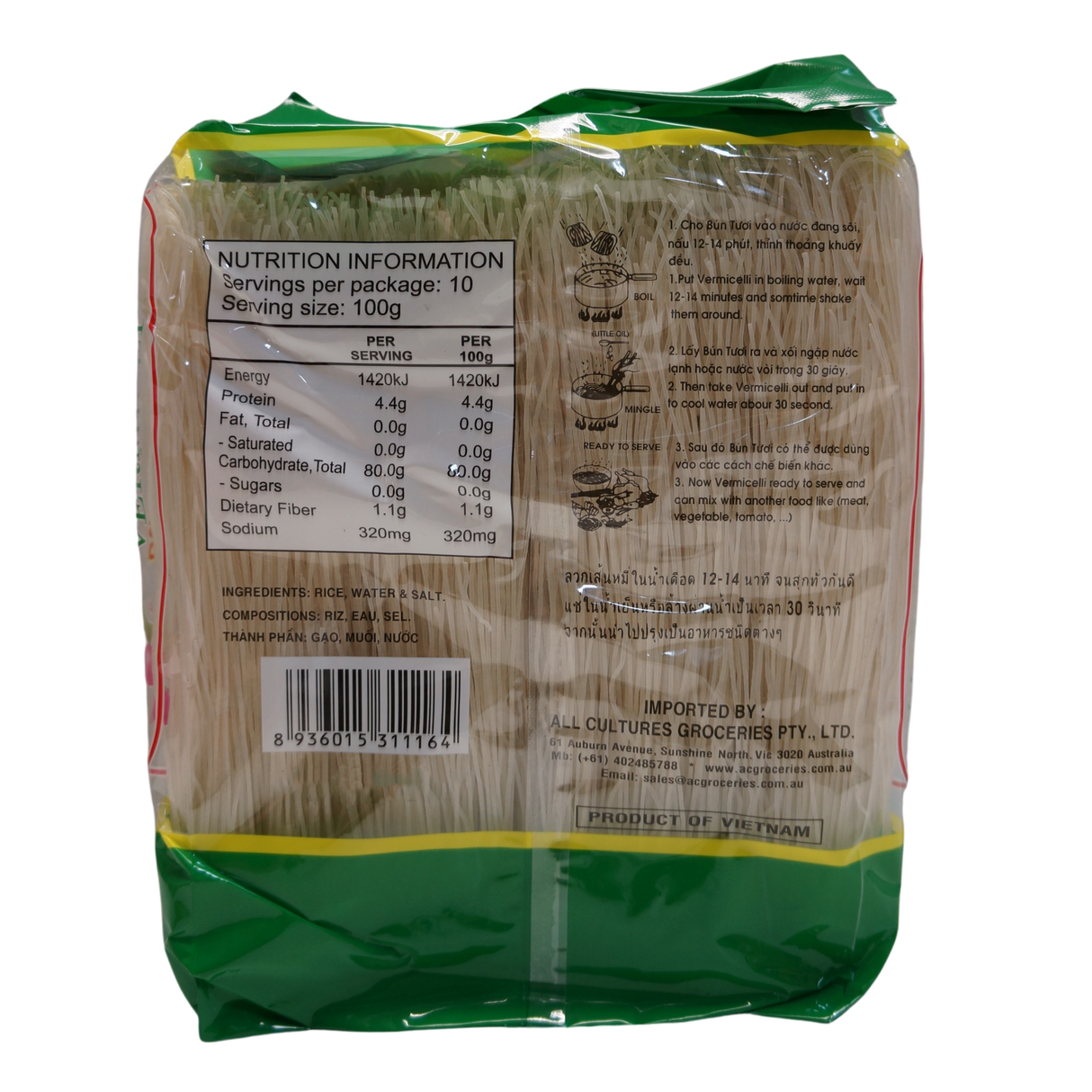 All Cultures Bun Tuoi Vermicelli 1kg Back