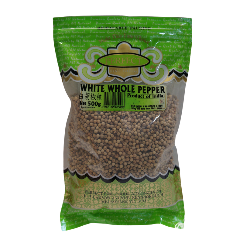Perfect Fine Foods White Whole Pepper 500g Front