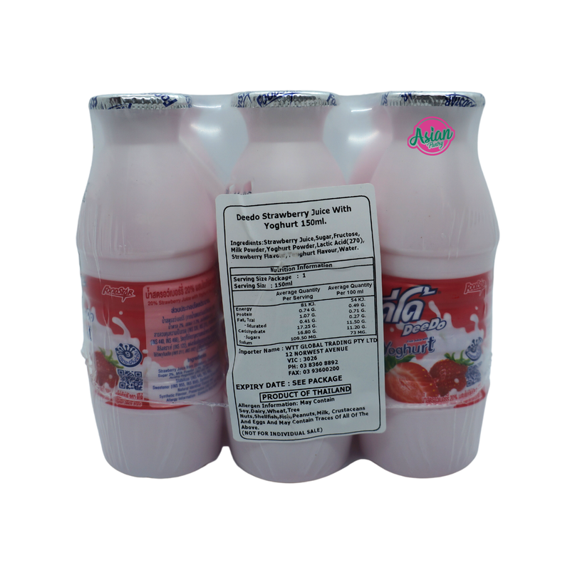 Deedo Yoghurt Drink STRAWBERRY 6pk 900ml Back