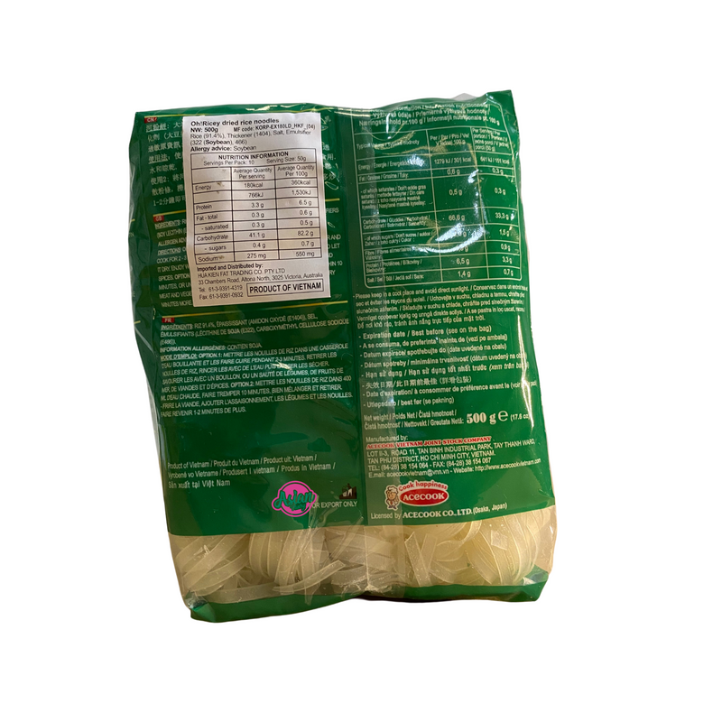 Acecook Oh Ricey Pho Rice Noodle 500g Nutritional Information & Ingredients