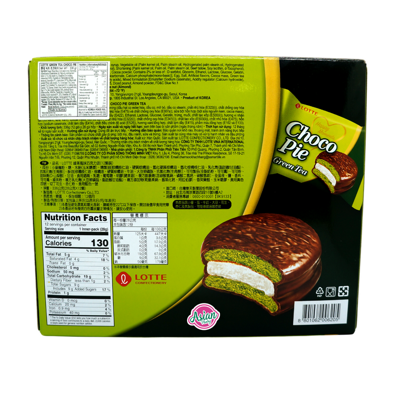 Lotte Choco Pie Green Tea Flavour 12pcs 336g Back