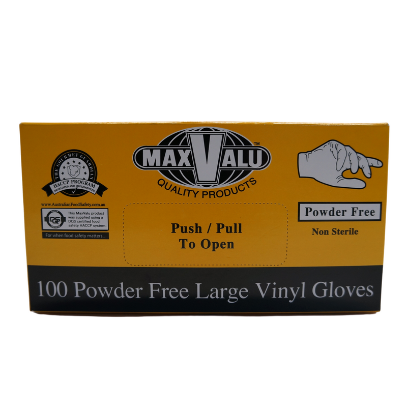 Maxvalu Powder Free Vinyl Gloves Large 100pcs Front