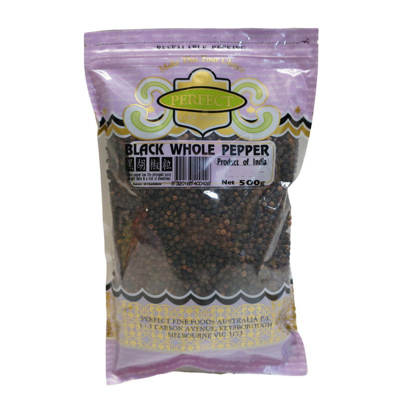 Perfect Fine Foods Black Whole Pepper 500g Front