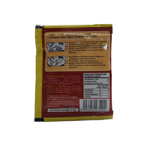 Adabi Cina Nasi Goreng Powder 17g Back