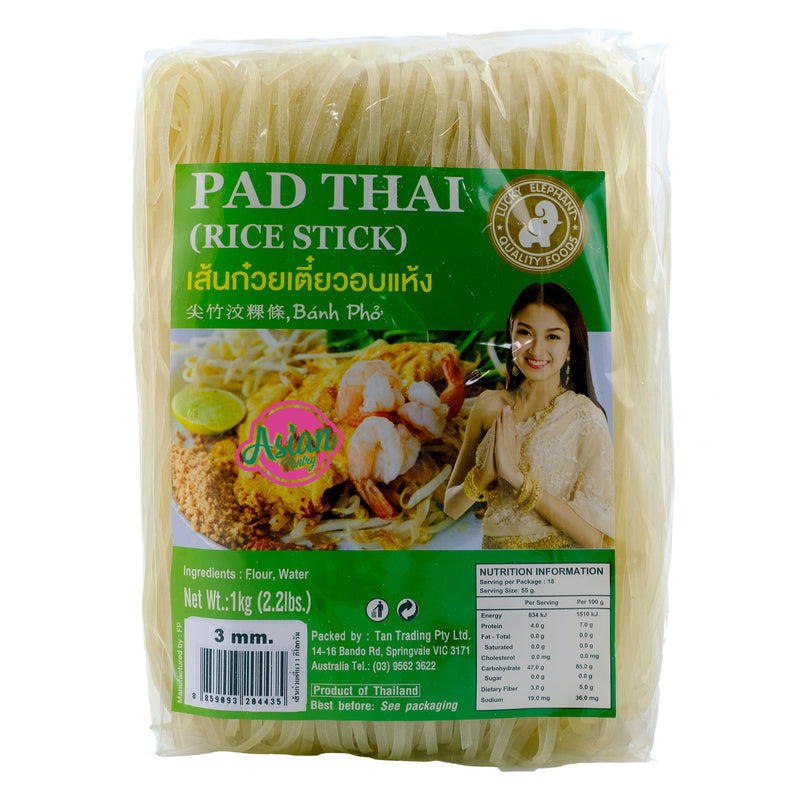 Lucky Elephant Pad Thai Rice Stick 3mm 1000g Front