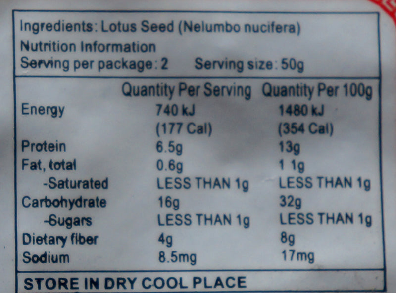 Goldfish Brand Dried Lotus Seed 100g Nutritional Information & Ingredients