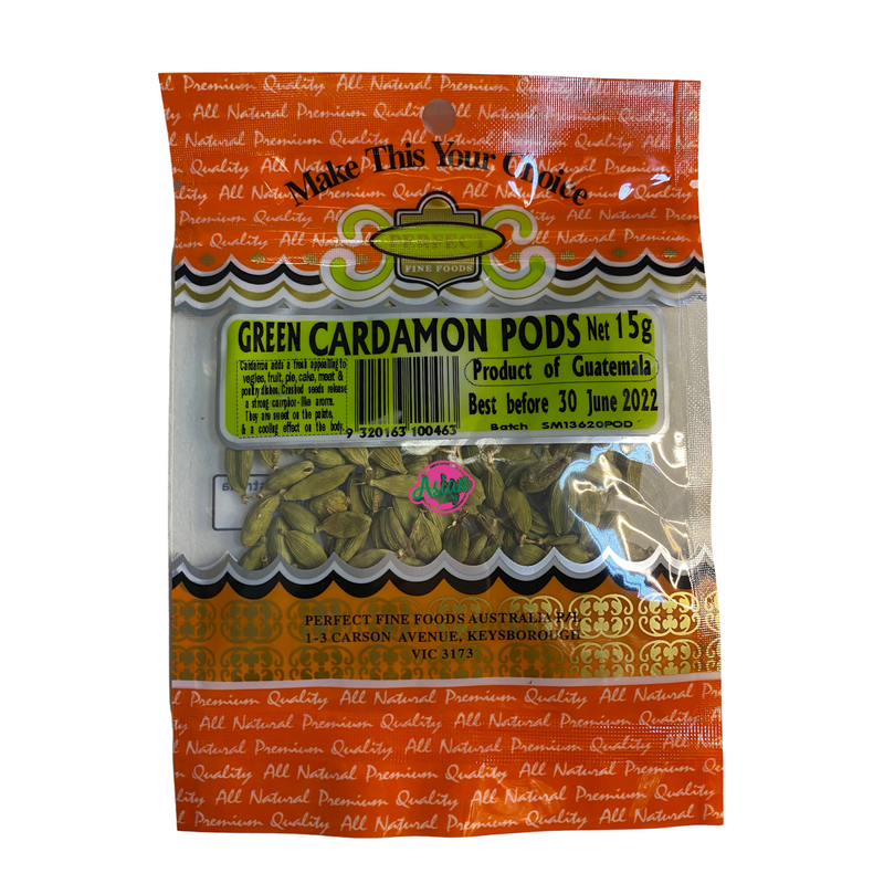 Perfect Fine Foods Green Cardamom Pods 15g Front