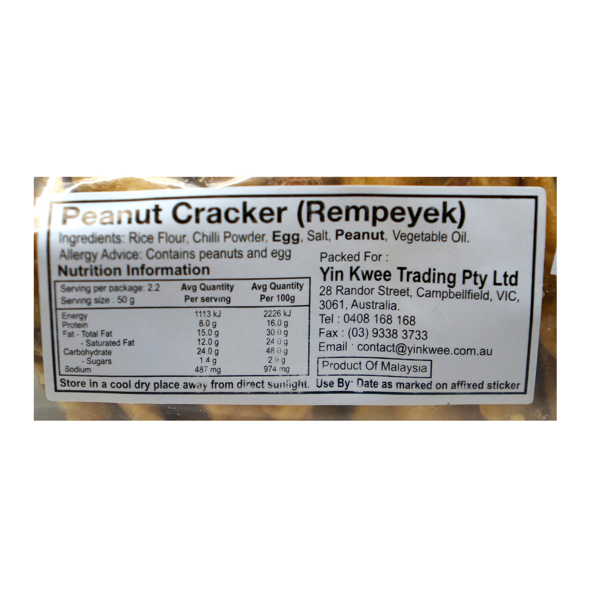 Yin Kwee Peanut Cracker (Rempeyek) 80g Back
