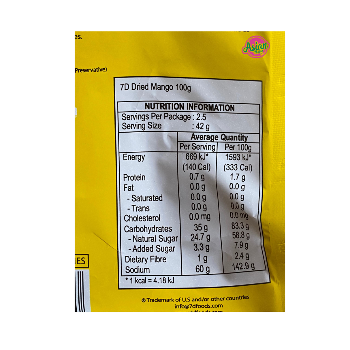 7D Dried Mangoes 100g Back