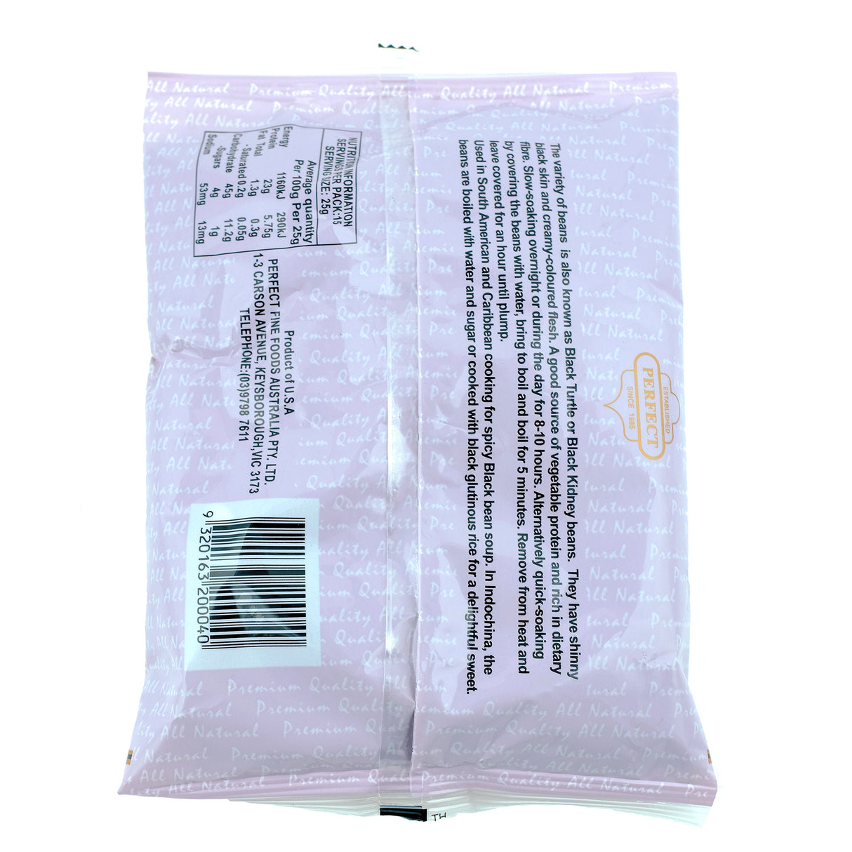 Perfect Fine Foods Black Beans 375g Back