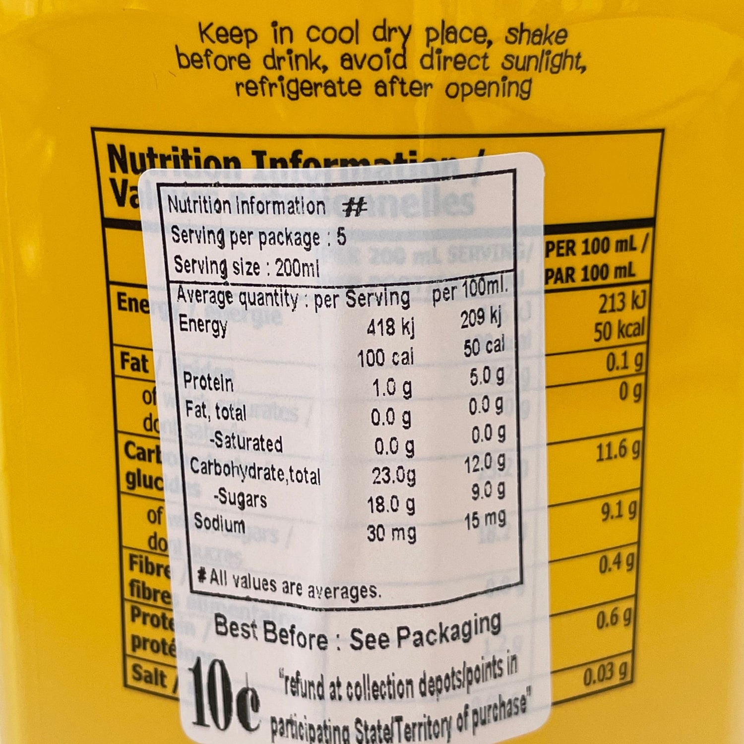 Mogu Mogu Mango Juice with Nata De Coco 1L Nutritional Information & Ingredients
