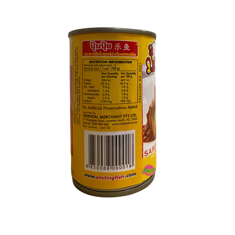 Smiling Fish Sardines in Tomato Sauce with Chilli 93g Nutritional Information & Ingredients