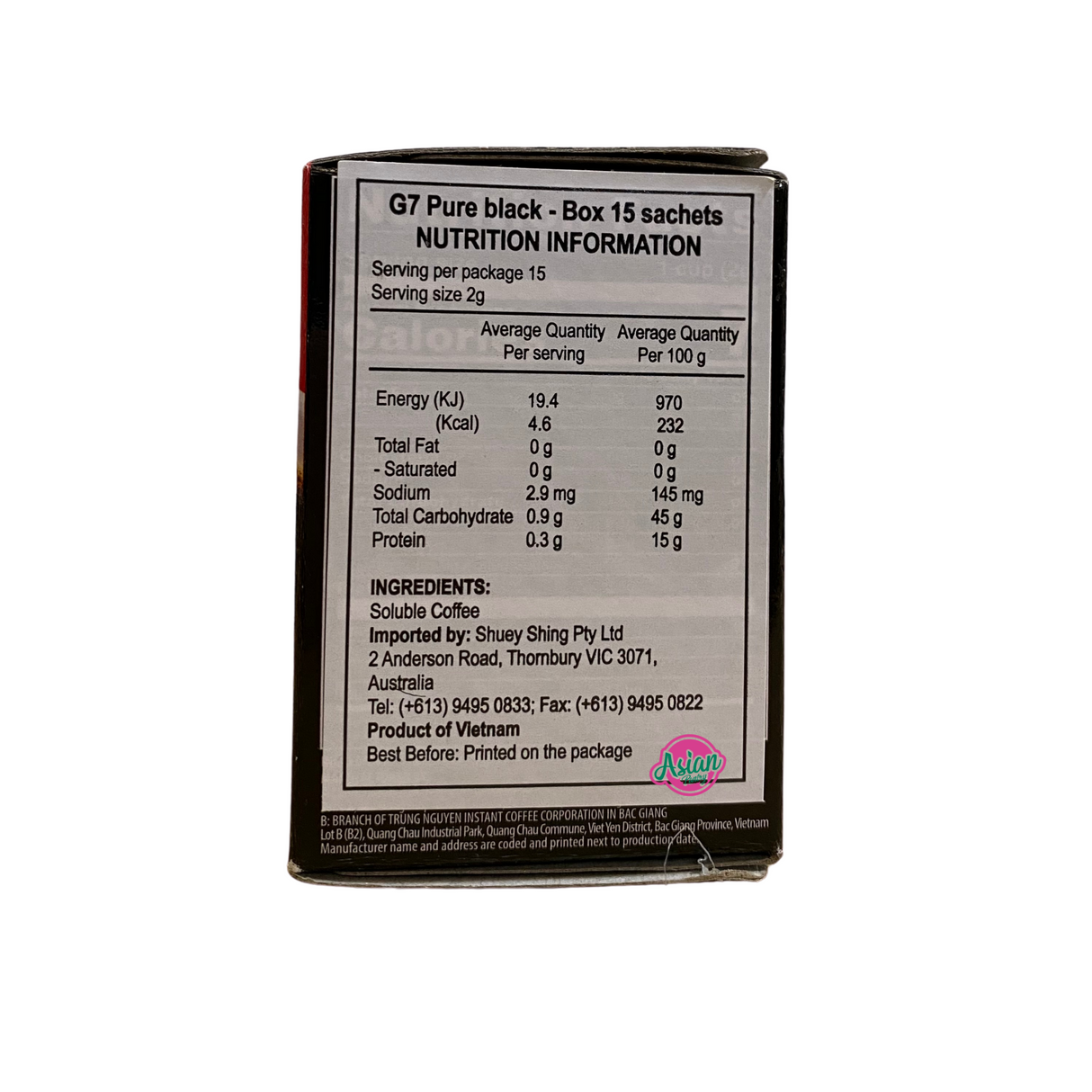 Trung Nguyen G7 Instant Coffee Mix Black 30g Back