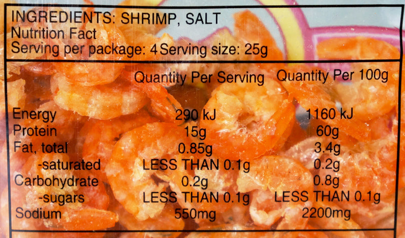 Goldfish Brand Dried Shrimp 100g Nutritional Information & Ingredients