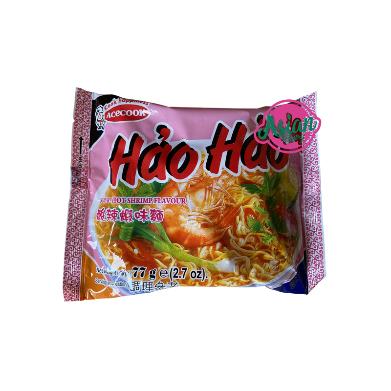 Acecook Hao Hao Noodle Sour Hot Shrimp Flavour 77g Front