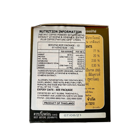 Naturegift Instant Extra Plus Coffee with Ginseng 170g Back