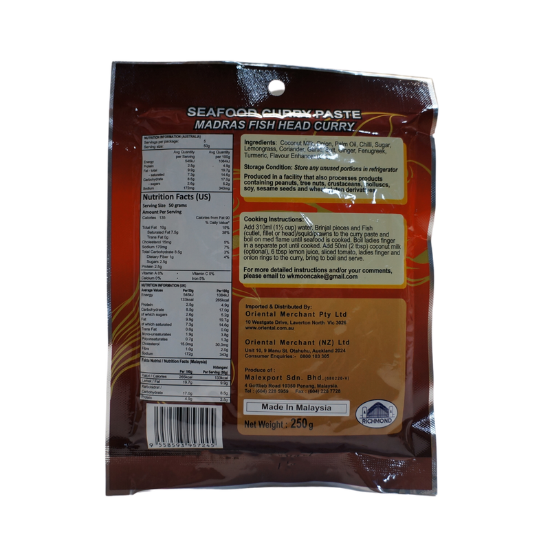 Richmond Seafood Curry Paste 250g Back