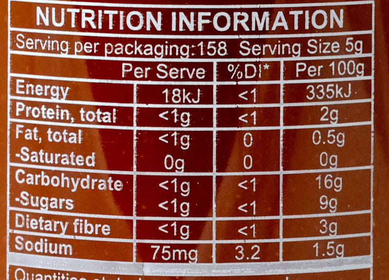 Huy Fong Sriracha Hot Chilli Sauce 793g Nutritional Information & Ingredients