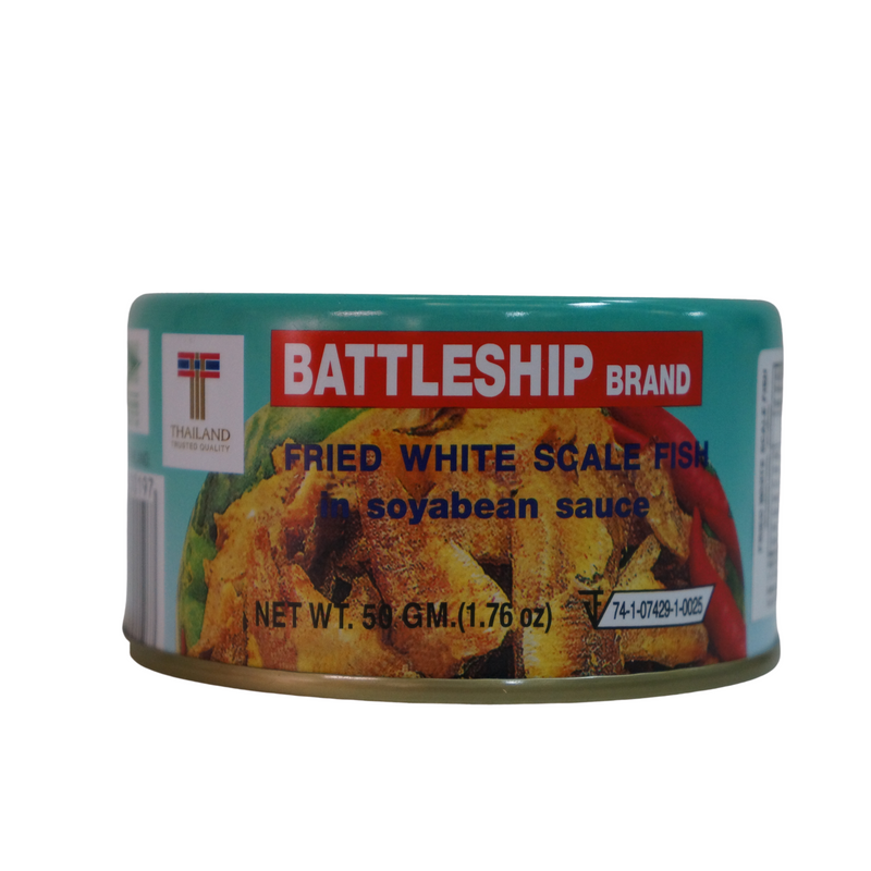 Battleship Brand Fried White Scale Fish in Soyabean Sauce 50g Front