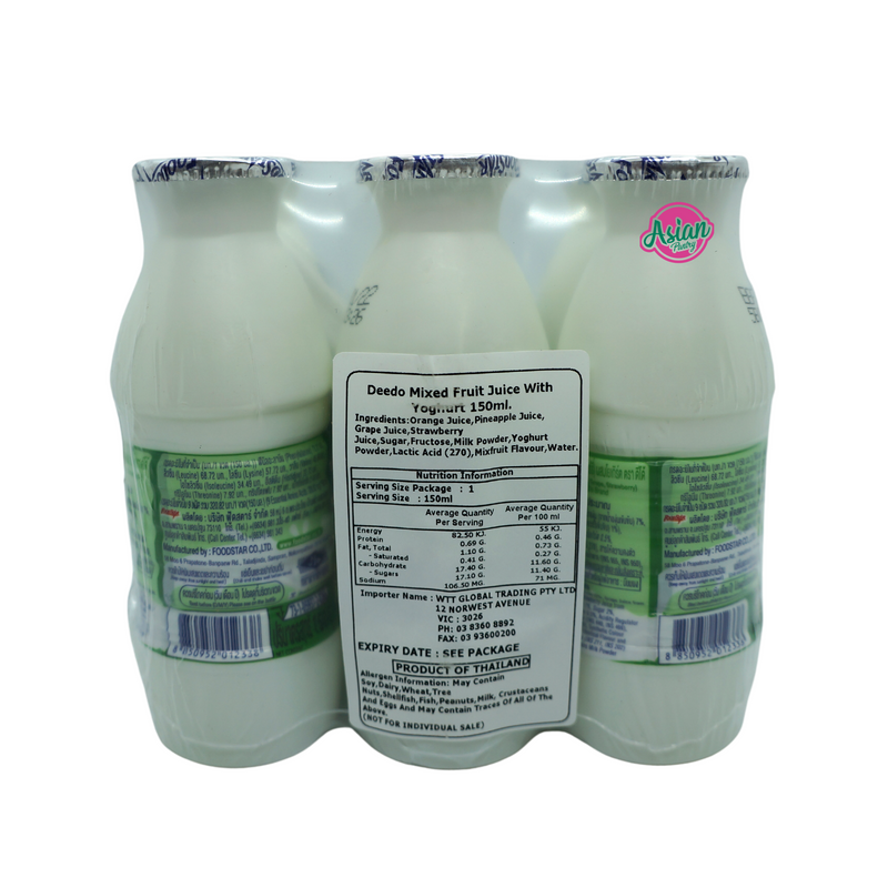Deedo Yoghurt Drink MIXED FRUIT 6pk 900ml Back