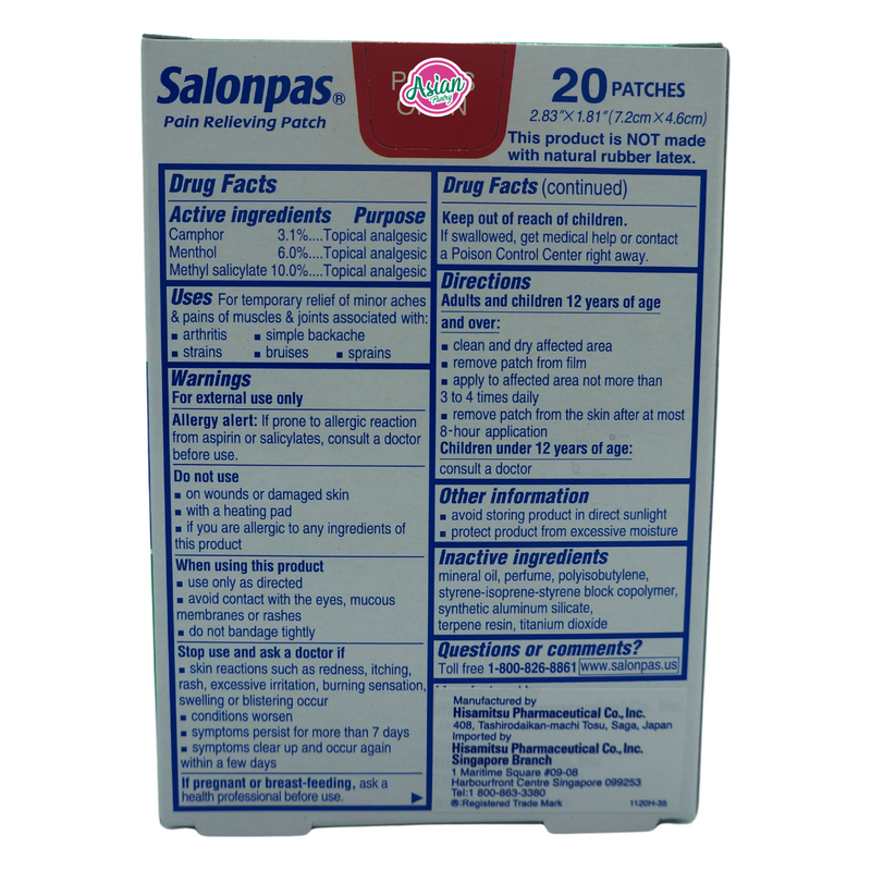 Salonpas Pain Relieving Patch 20pcs Back