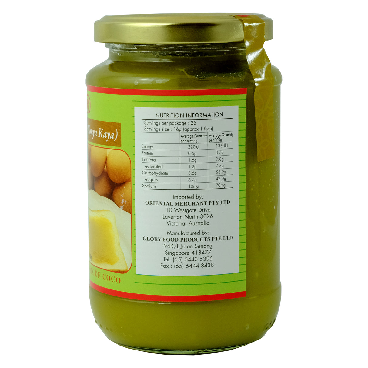 Glory Coconut spread (Nonya Kaya) 400g Nutritional Information & Ingredients